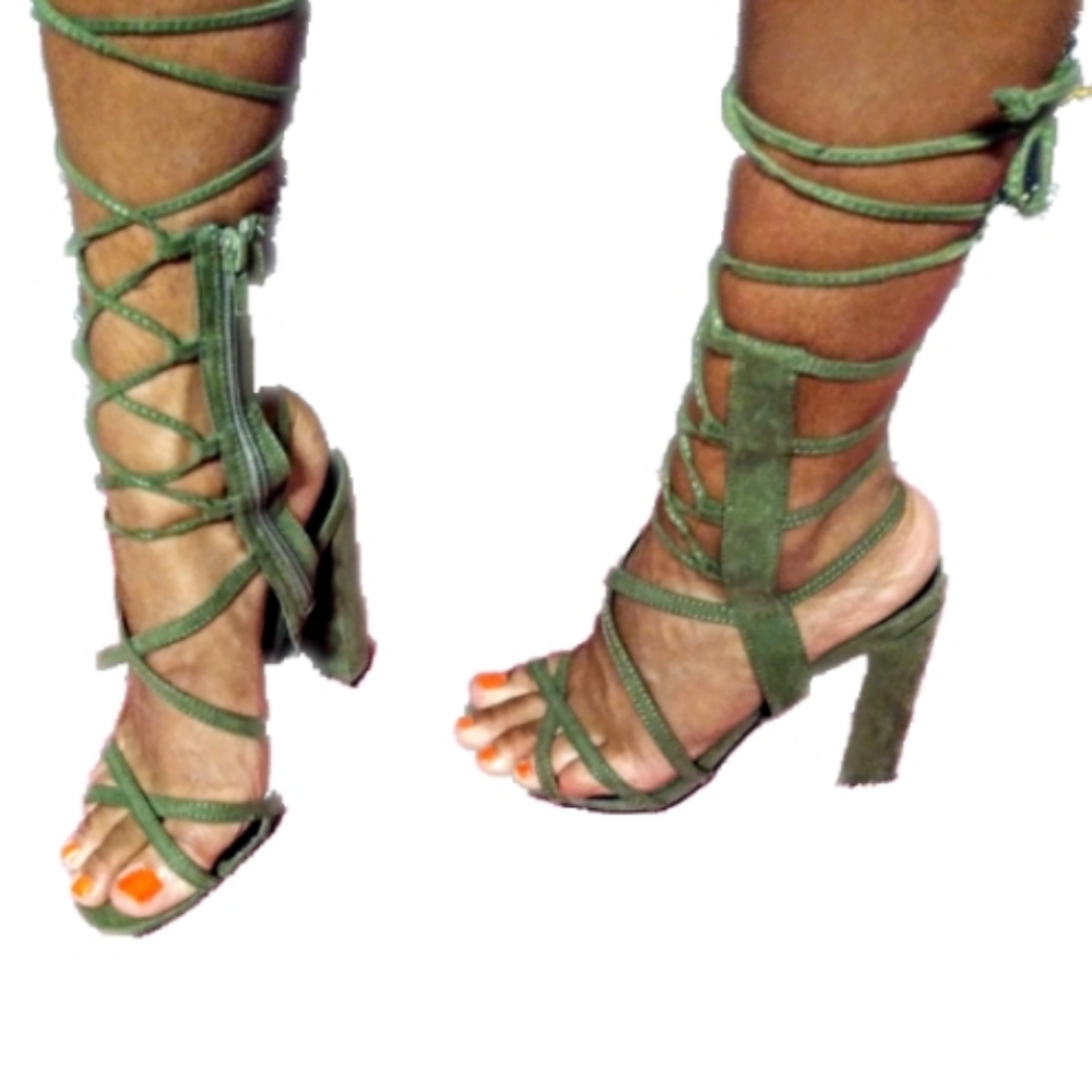 So Me ARIA Women's 7.5 Green Strappy Block Heels